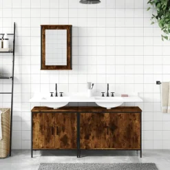 vidaXL Set de muebles baño 3 pzas madera contrachapada Roble ahumado