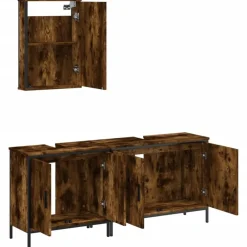 vidaXL Set de muebles baño 3 pzas madera contrachapada Roble ahumado