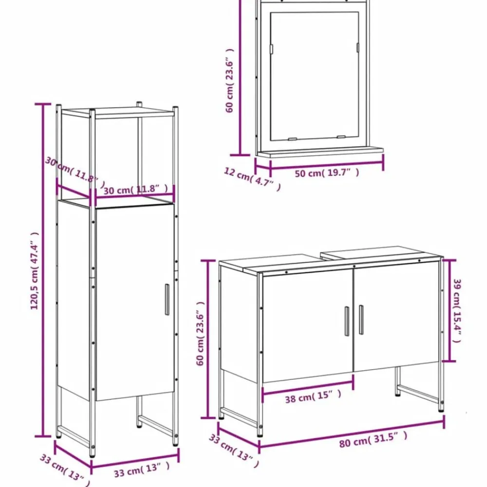 vidaXL Conjuntos De Muebles-Set de muebles baño 3 pzas madera contrachapada