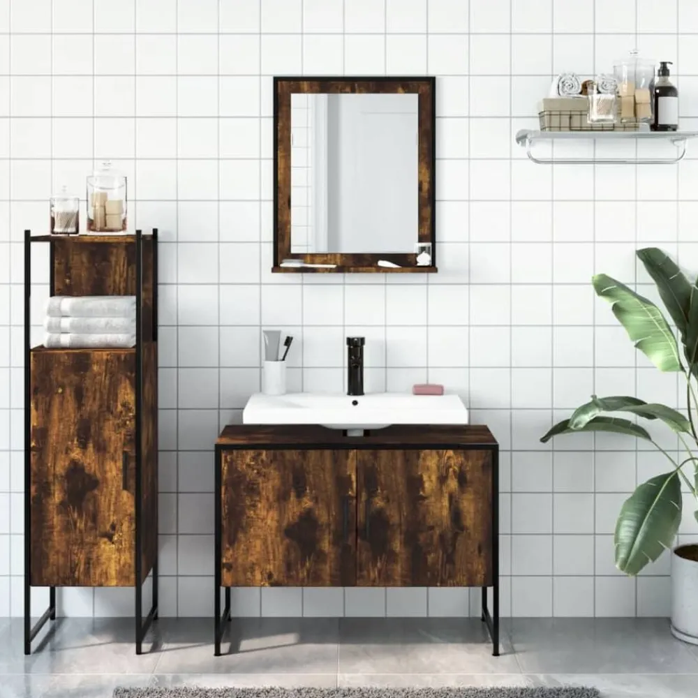 vidaXL Conjuntos De Muebles-Set de muebles baño 3 pzas madera contrachapada
