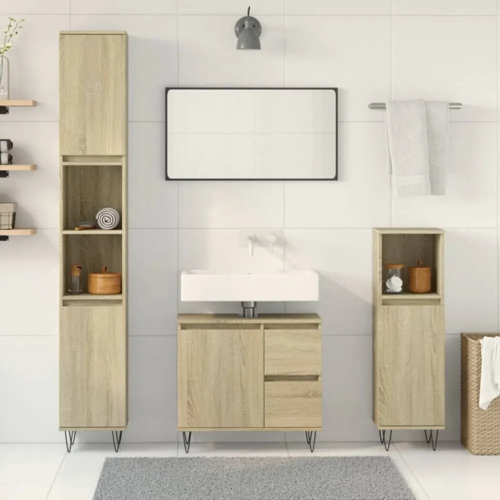 vidaXL Conjuntos De Muebles-Set de muebles de baño 3 pzas madera contrachapada