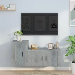 vidaXL Muebles Tv-Set de muebles de TV 2 pzas madera contrachapada gris hormigón
