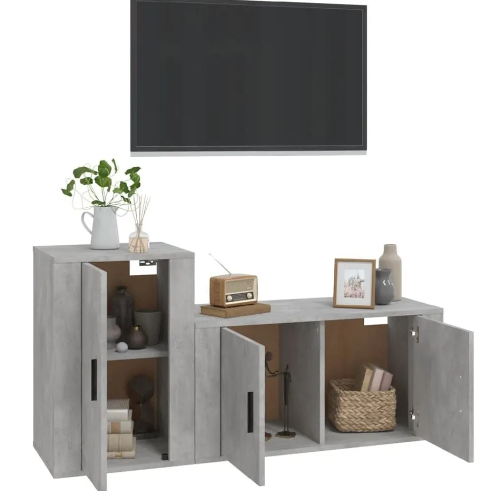 vidaXL Muebles Tv-Set de muebles de TV 2 pzas madera contrachapada gris hormigón