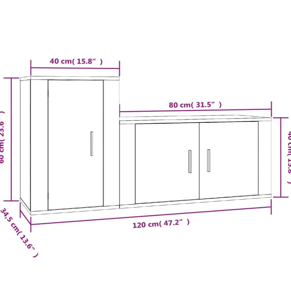 vidaXL Muebles Tv-Set de muebles de TV 2 pzas madera contrachapada gris hormigón