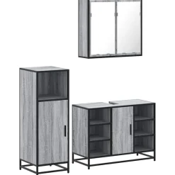vidaXL Set de muebles de baño 3 pzas madera contrachapada Gris sonoma Clearance