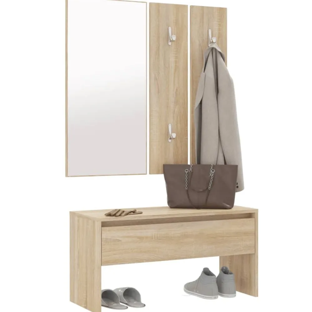 vidaXL Bancos-Set de muebles de recibidor madera contrachapada