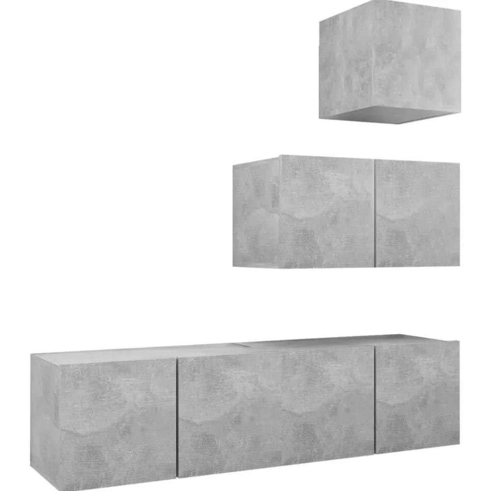 vidaXL Muebles Tv-Set de muebles de salón 4 pzas madera ingeniería gris hormigón