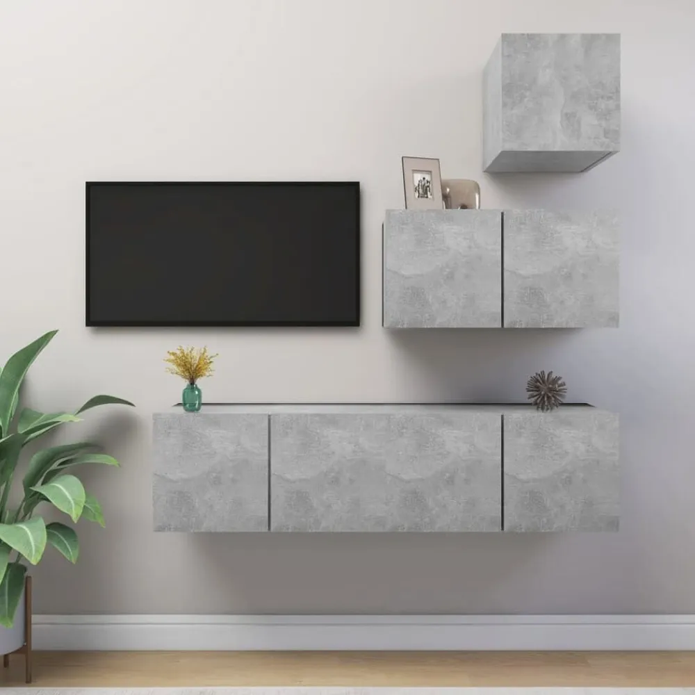 vidaXL Muebles Tv-Set de muebles de salón 4 pzas madera ingeniería gris hormigón
