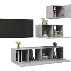 vidaXL Muebles Tv-Set de muebles de salón 4 pzas madera ingeniería gris hormigón