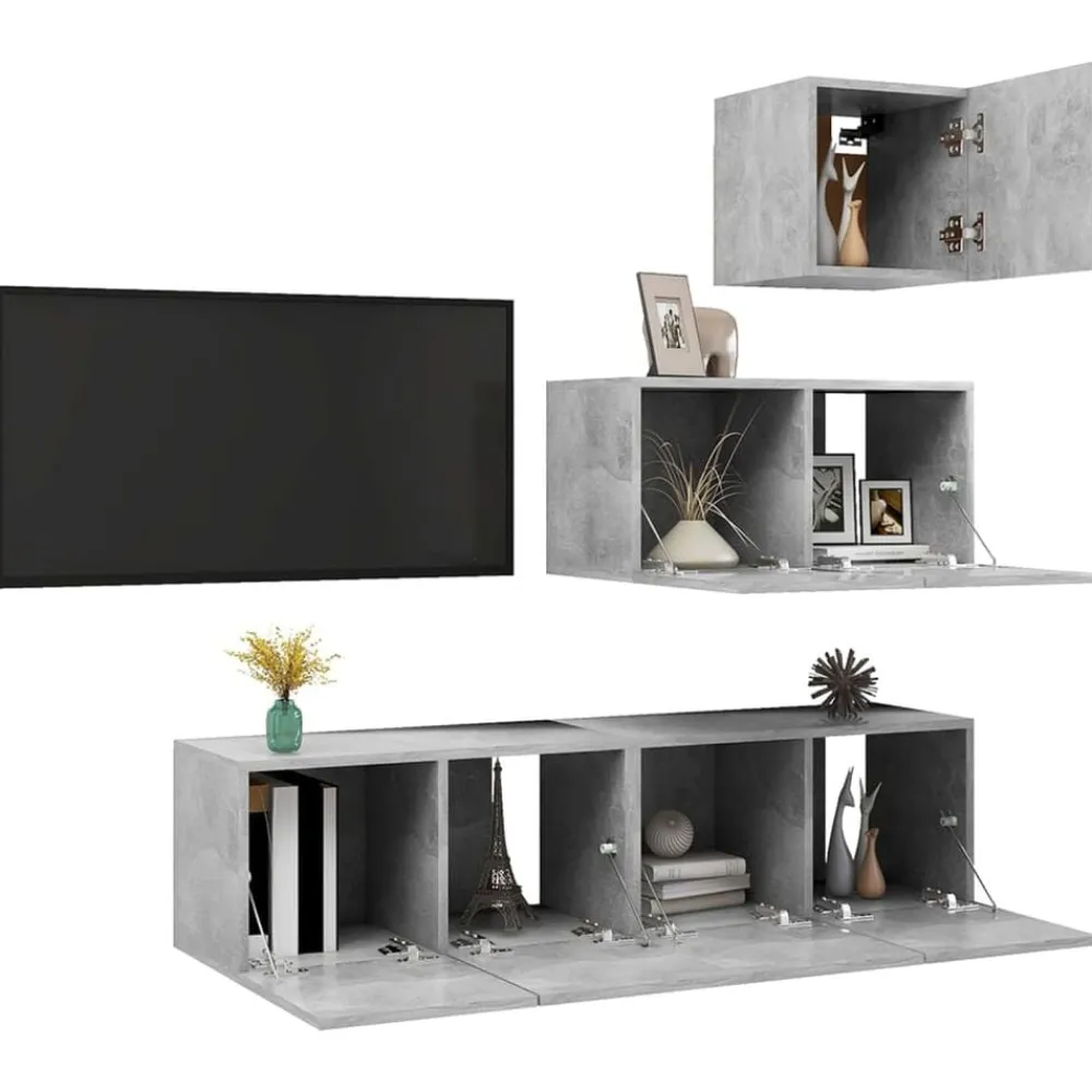 vidaXL Muebles Tv-Set de muebles de salón 4 pzas madera ingeniería gris hormigón
