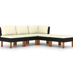 vidaXL Set de muebles de jardín 5 pzas y cojines ratán sintético Negro Clearance