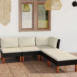 vidaXL Set de muebles de jardín 5 pzas y cojines ratán sintético Negro Clearance