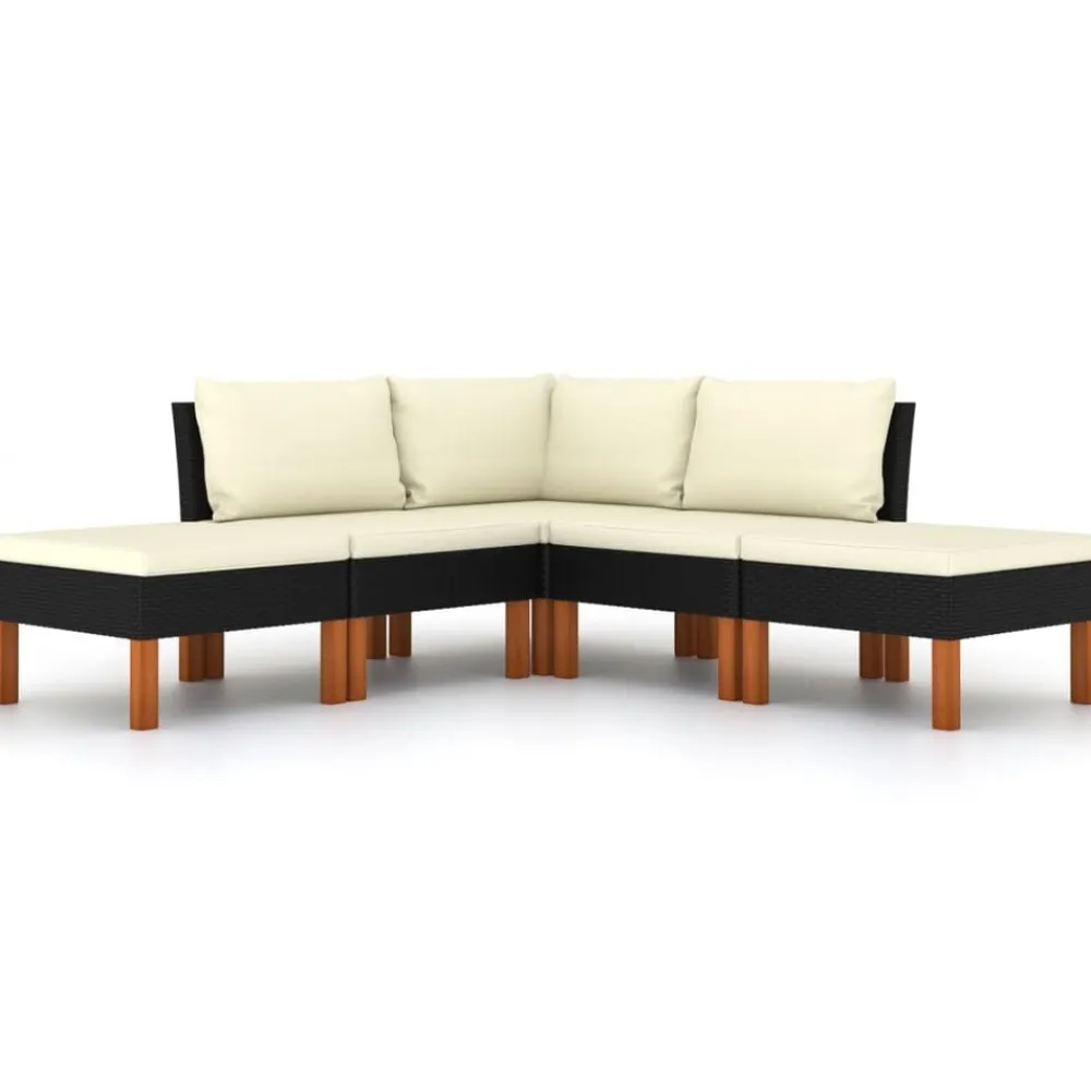 vidaXL Set de muebles de jardín 5 pzas y cojines ratán sintético Negro Clearance