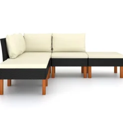 vidaXL Set de muebles de jardín 5 pzas y cojines ratán sintético Negro Clearance