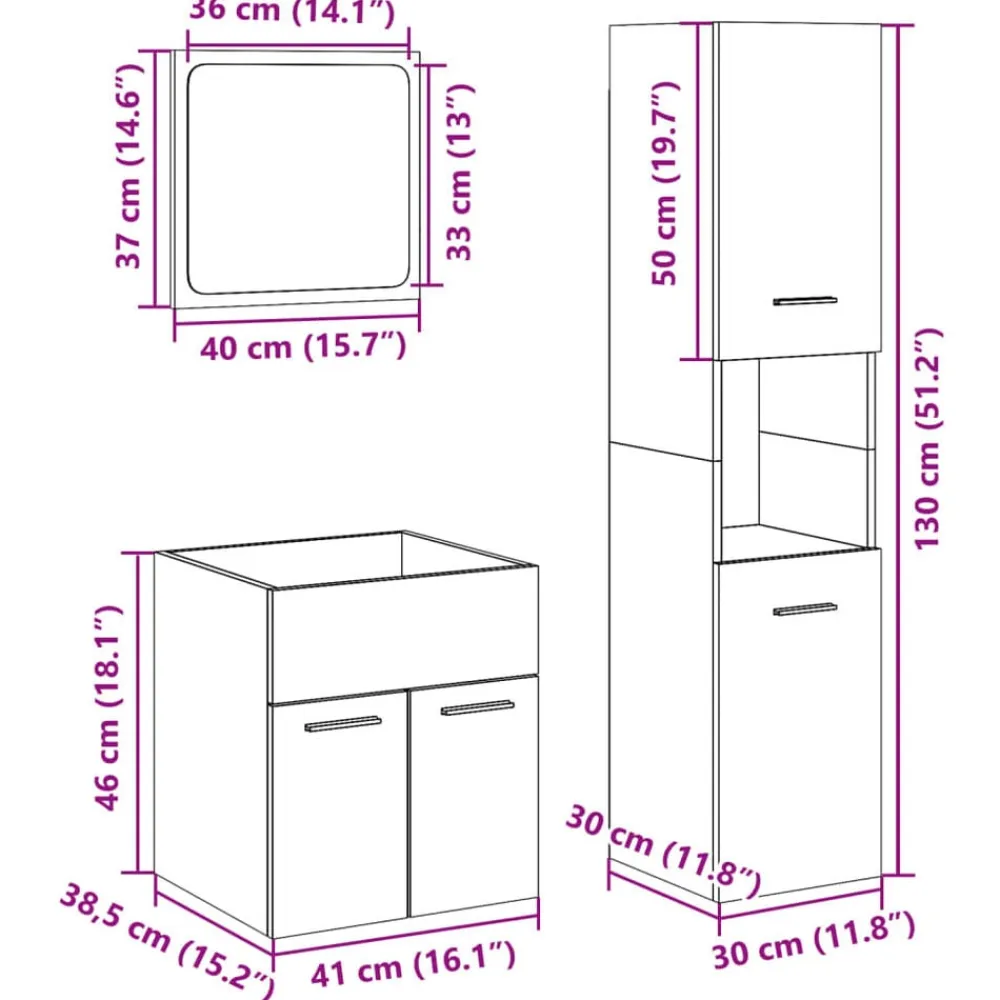 vidaXL Conjuntos De Muebles-Set de muebles de baño 3 pzas madera contrachapada
