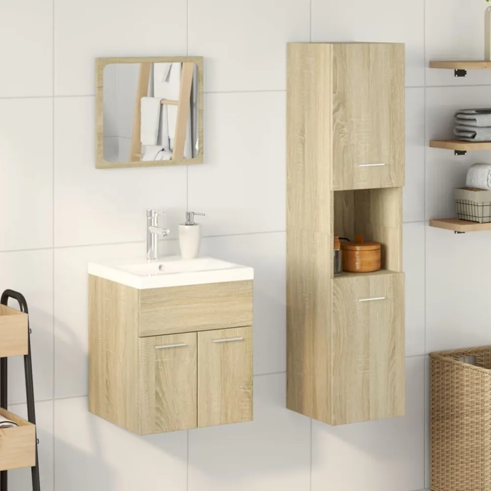 vidaXL Conjuntos De Muebles-Set de muebles de baño 3 pzas madera contrachapada