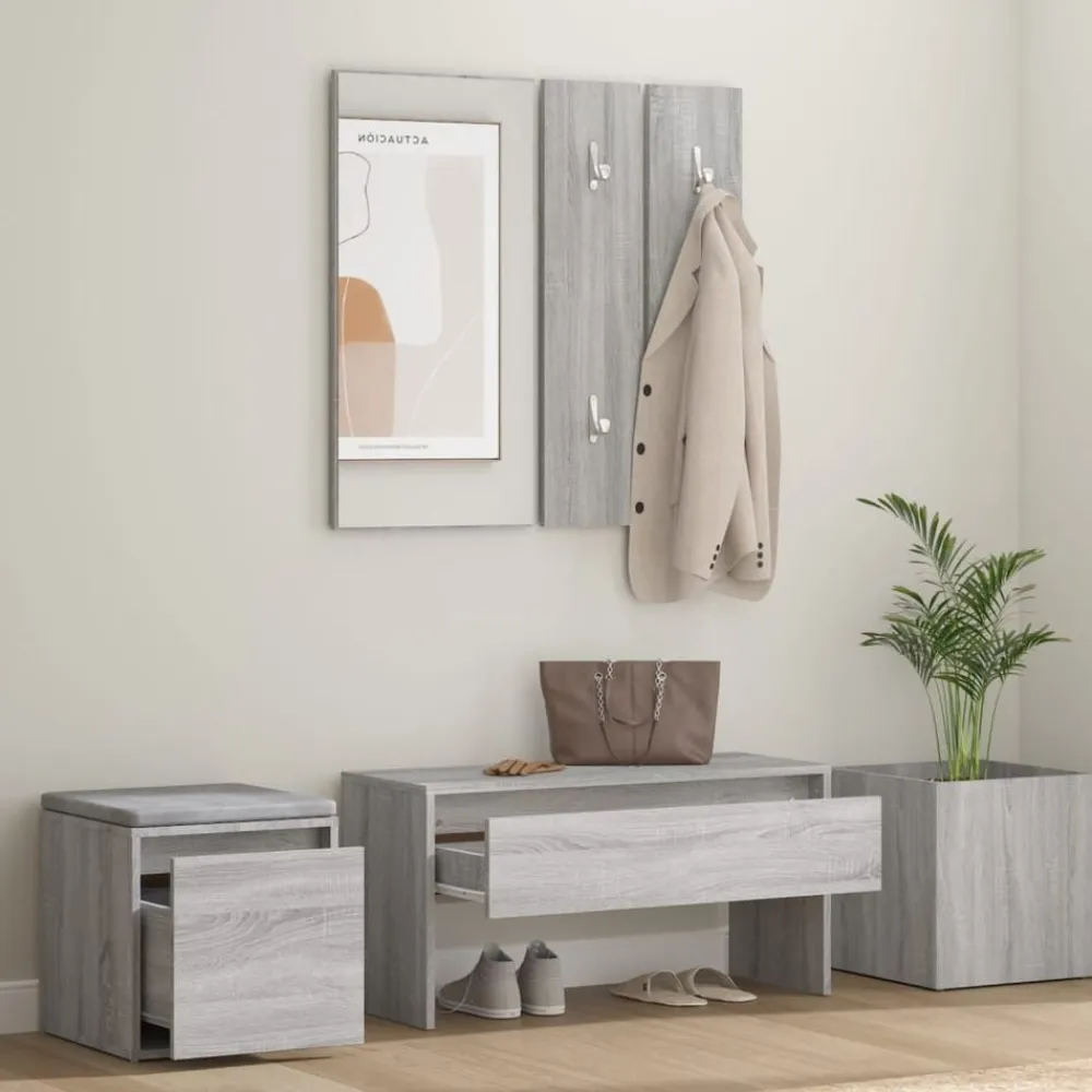 vidaXL Bancos-Set de muebles de recibidor madera contrachapada