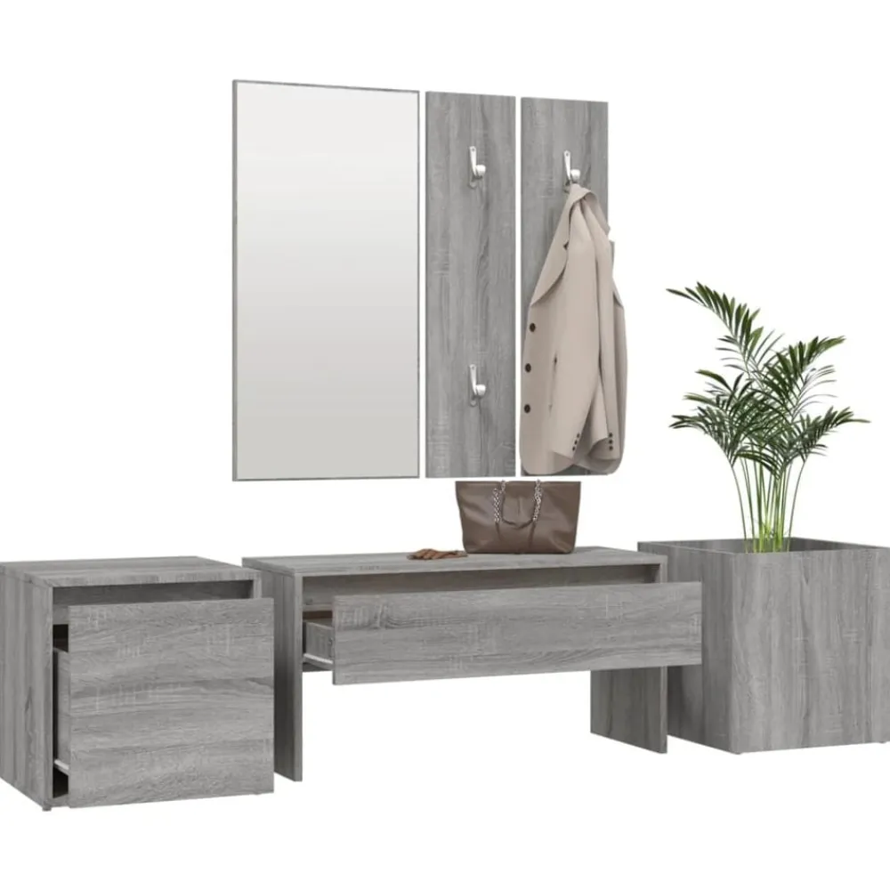 vidaXL Bancos-Set de muebles de recibidor madera contrachapada