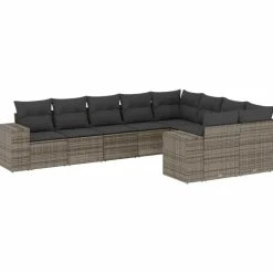 vidaXL Muebles De Jardín-Set de muebles de jardín 9 pzas y cojines ratán sintético gris