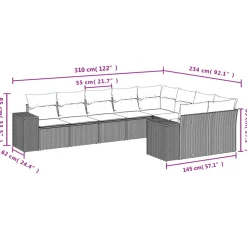 vidaXL Muebles De Jardín-Set de muebles de jardín 9 pzas y cojines ratán sintético gris