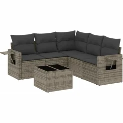 vidaXL Set de muebles de jardín 6 pzas y cojines ratán sintético Gris Online