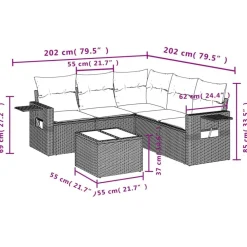 vidaXL Set de muebles de jardín 6 pzas y cojines ratán sintético Gris Online