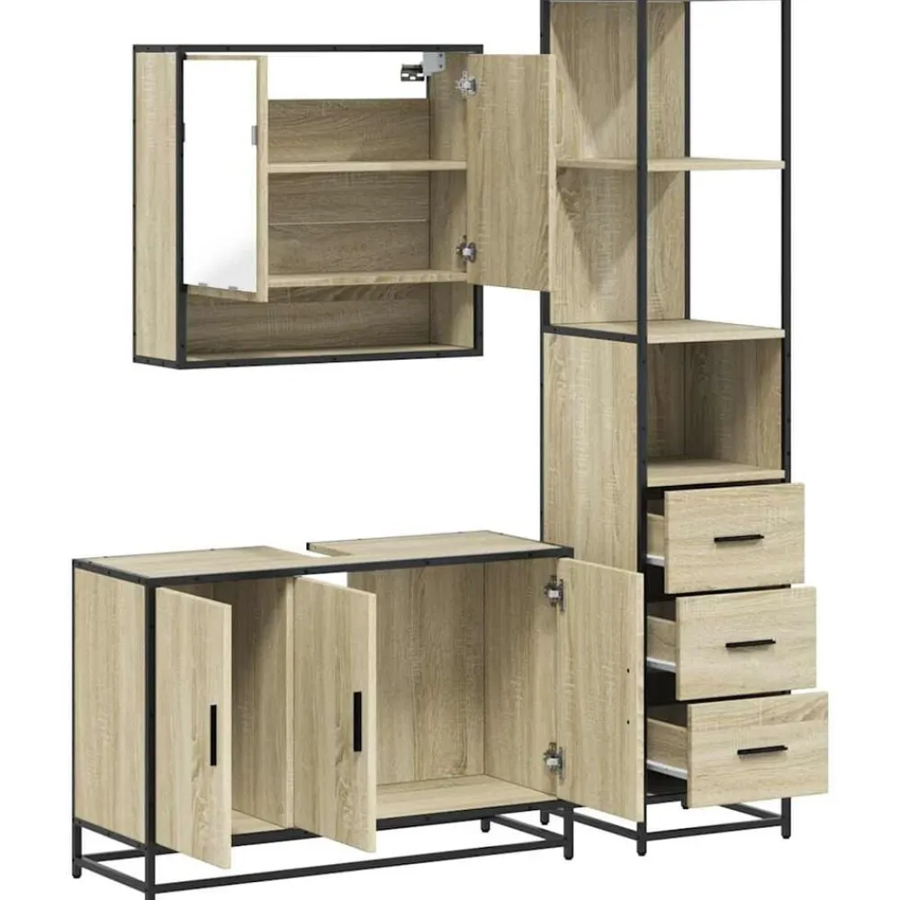 vidaXL Set de muebles de baño 3 pzas madera contrachapada Roble Sonoma Best