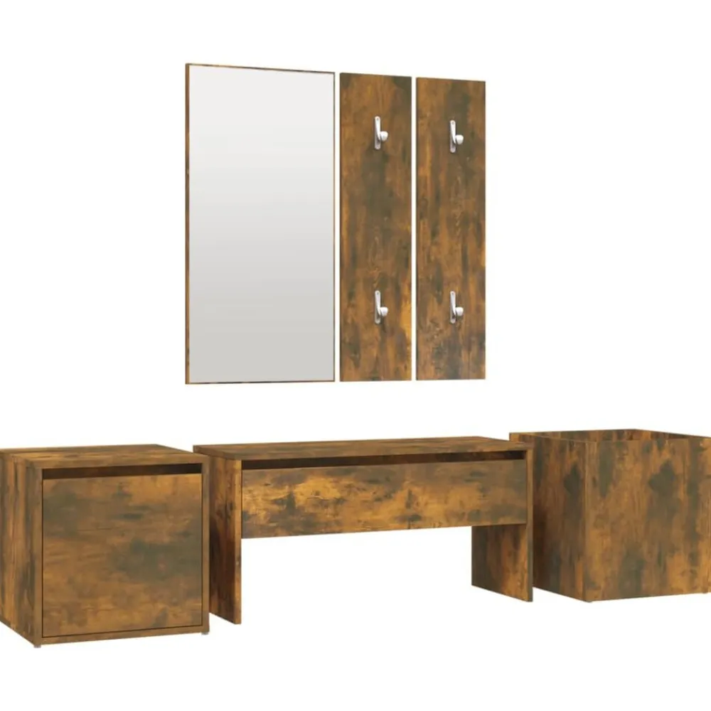 vidaXL Set de muebles de recibidor madera contrachapada Roble ahumado Clearance
