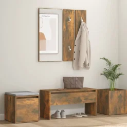 vidaXL Set de muebles de recibidor madera contrachapada Roble ahumado Clearance