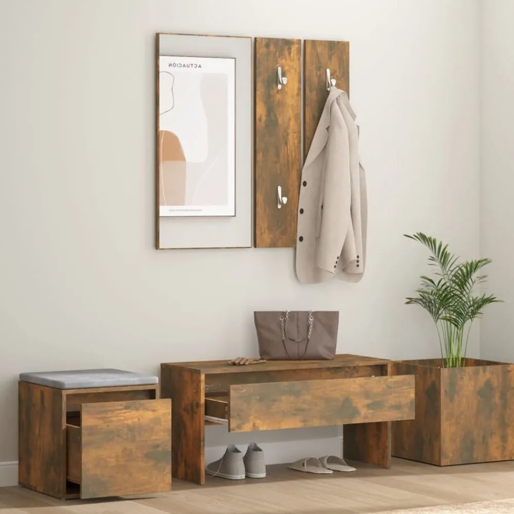 vidaXL Set de muebles de recibidor madera contrachapada Roble ahumado Clearance