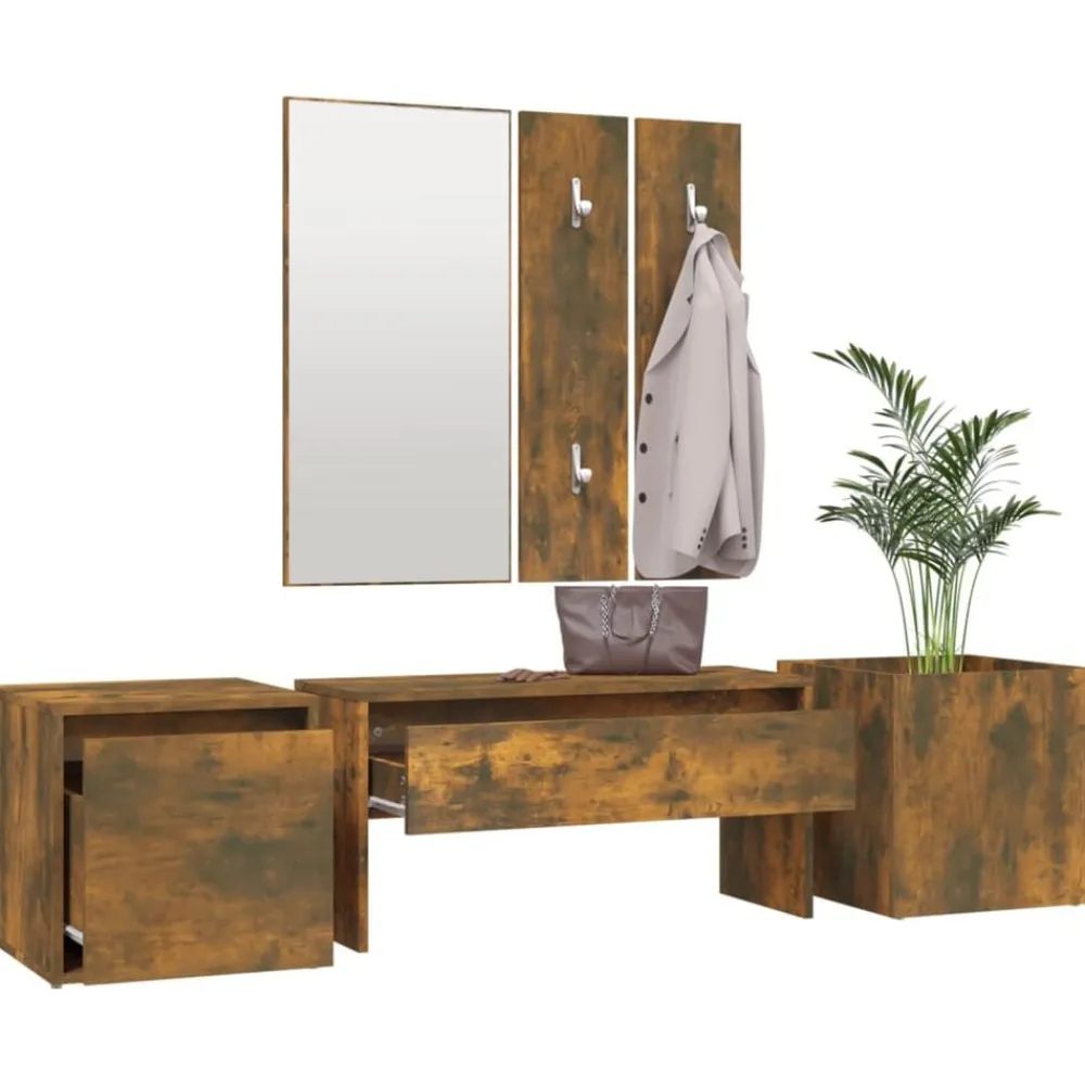 vidaXL Set de muebles de recibidor madera contrachapada Roble ahumado Clearance