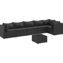 vidaXL Muebles De Jardín-Set de muebles de jardín y cojines 7 pzas ratán sintético