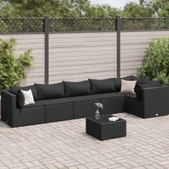 vidaXL Muebles De Jardín-Set de muebles de jardín y cojines 7 pzas ratán sintético