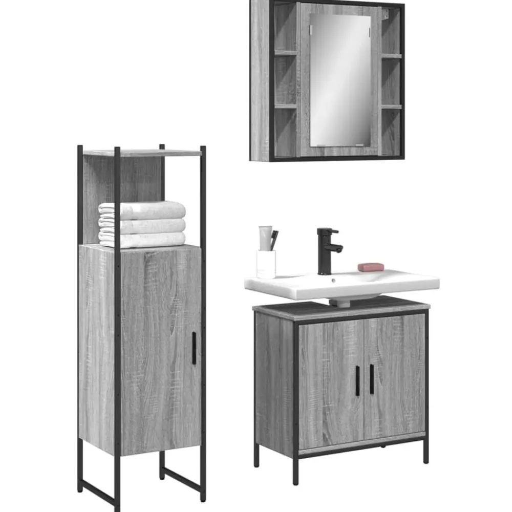 vidaXL Conjuntos De Muebles-Set de muebles de baño 3 pzas madera contrachapada