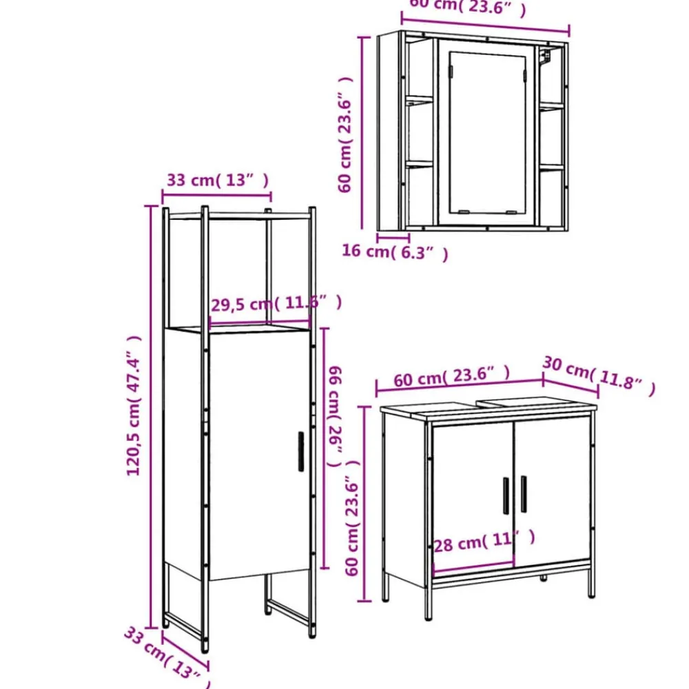vidaXL Conjuntos De Muebles-Set de muebles de baño 3 pzas madera contrachapada