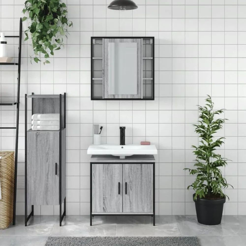 vidaXL Conjuntos De Muebles-Set de muebles de baño 3 pzas madera contrachapada