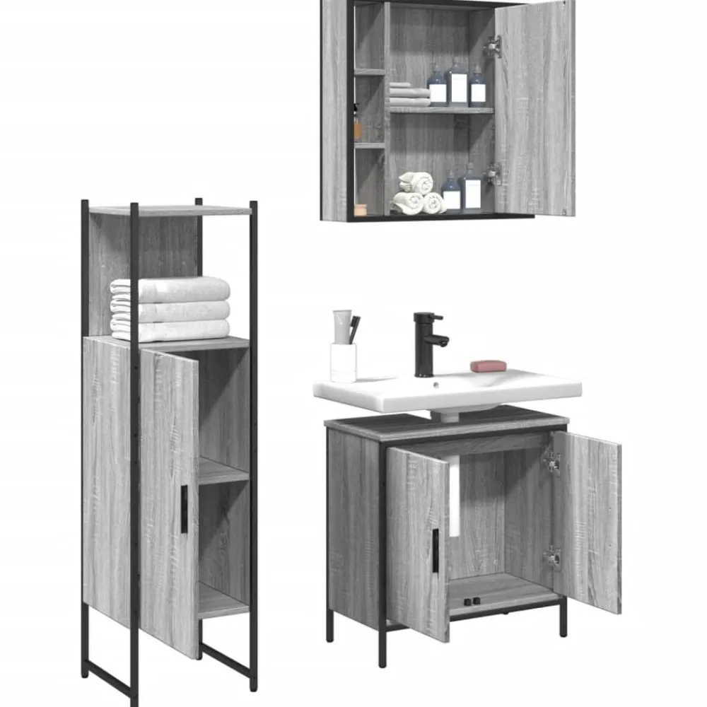 vidaXL Conjuntos De Muebles-Set de muebles de baño 3 pzas madera contrachapada