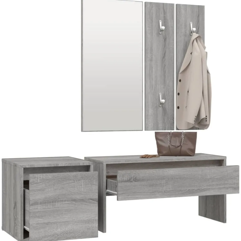 vidaXL Set de muebles de recibidor madera contrachapada Gris sonoma Outlet