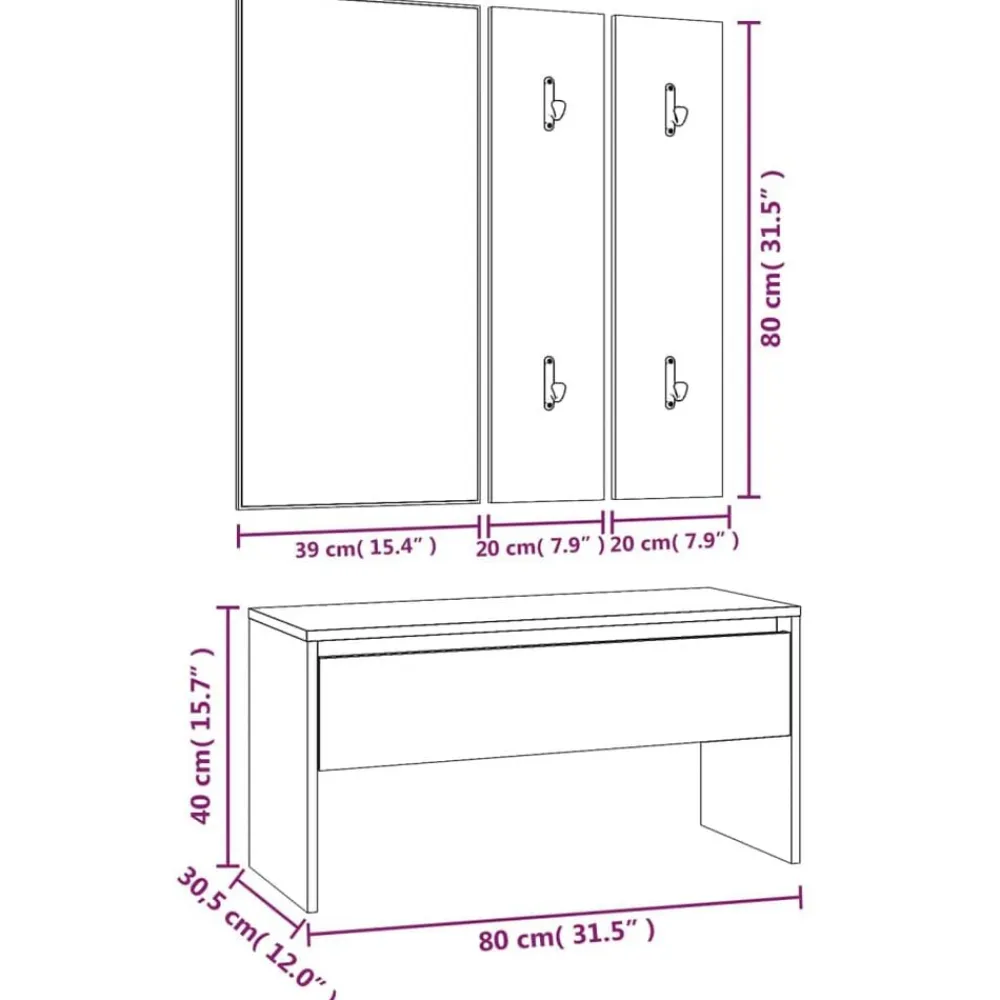 vidaXL Set de muebles de recibidor madera contrachapada Gris sonoma Outlet