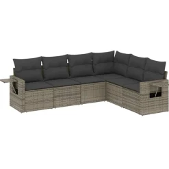 vidaXL Set de muebles de jardín 6 pzas y cojines ratán sintético Gris Best