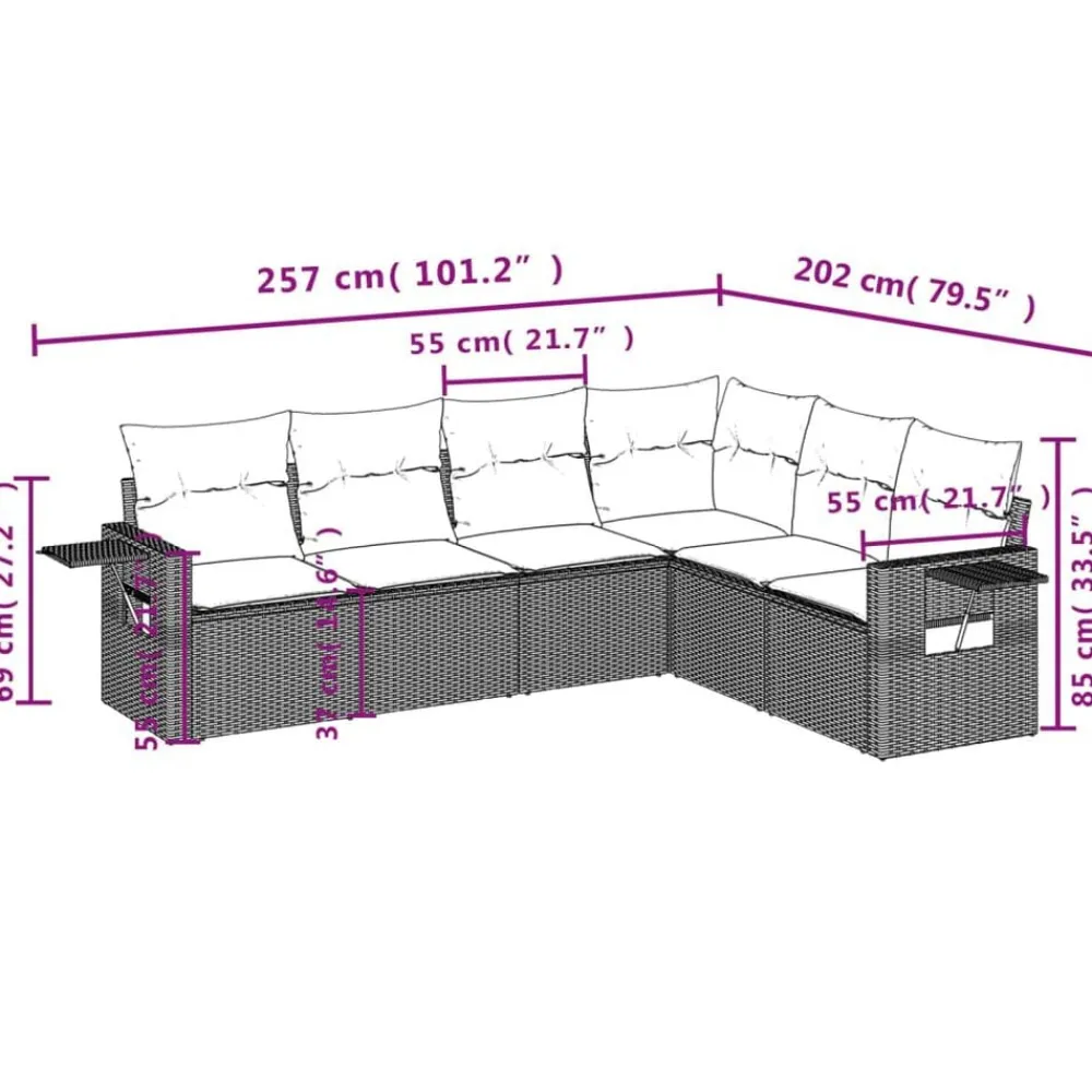 vidaXL Set de muebles de jardín 6 pzas y cojines ratán sintético Gris Best