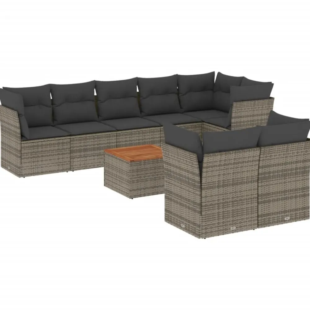 vidaXL Set de muebles de jardín 9 pzas y cojines ratán sintético gris gris y gris oscuro Online