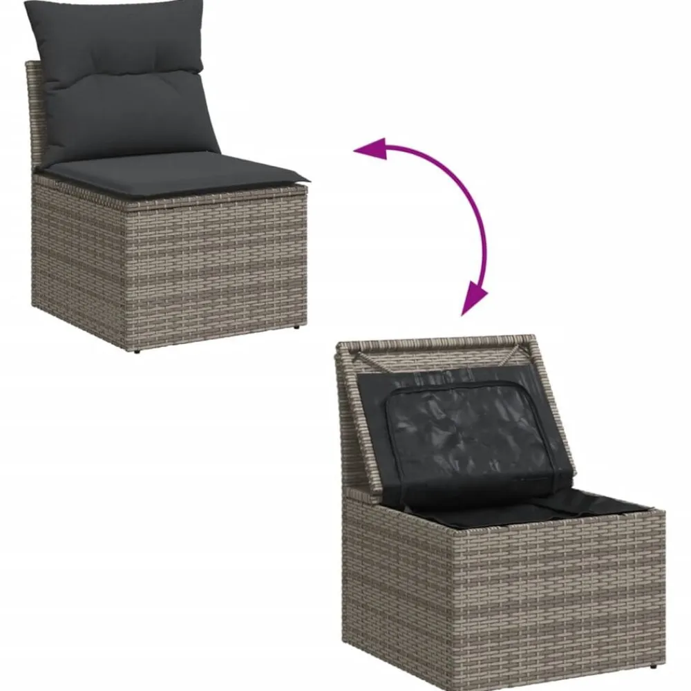 vidaXL Set de muebles de jardín 9 pzas y cojines ratán sintético gris gris y gris oscuro Online