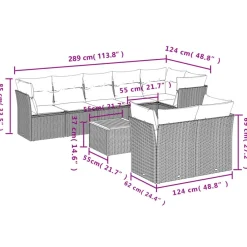 vidaXL Set de muebles de jardín 9 pzas y cojines ratán sintético gris gris y gris oscuro Online