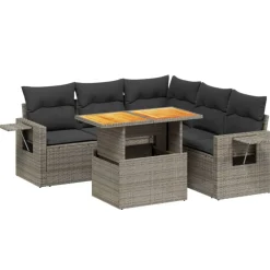 vidaXL Set de muebles de jardín 6 pzas y cojines ratán sintético gris gris y gris oscuro Hot
