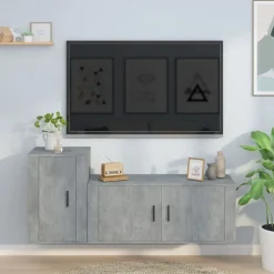 vidaXL Set de muebles de TV 2 pzas madera contrachapada gris hormigón Gris hormig&oacute;n Hot