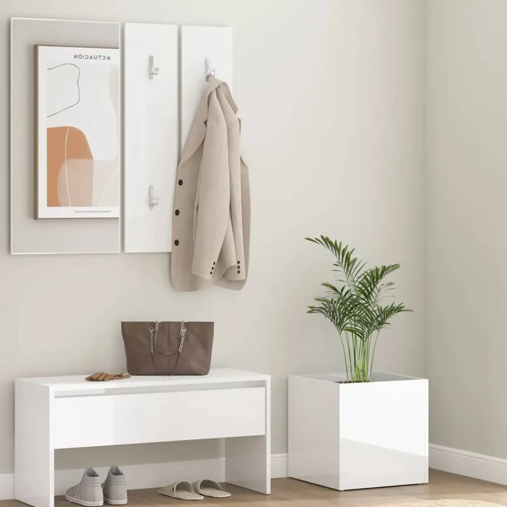 vidaXL Set de muebles de recibidor madera contrachapada blanco brillo Blanco brillante New