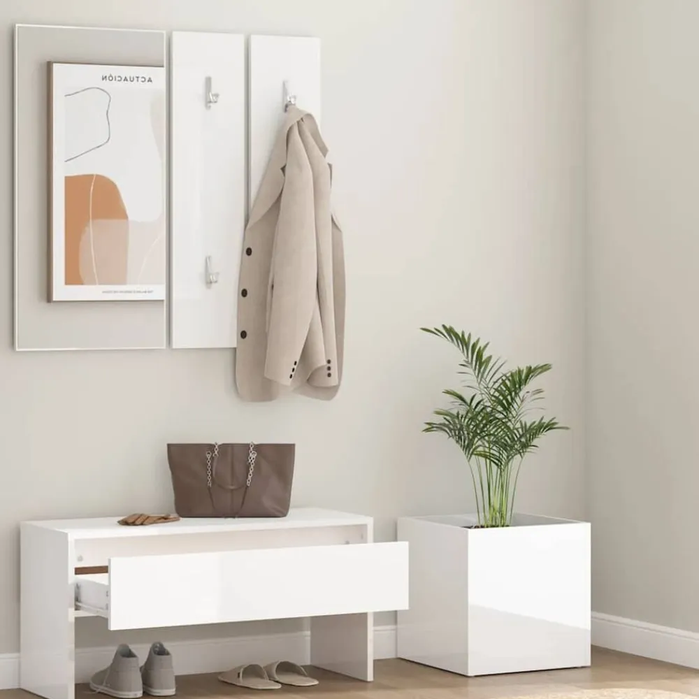 vidaXL Set de muebles de recibidor madera contrachapada blanco brillo Blanco brillante New