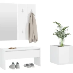 vidaXL Set de muebles de recibidor madera contrachapada blanco brillo Blanco brillante New