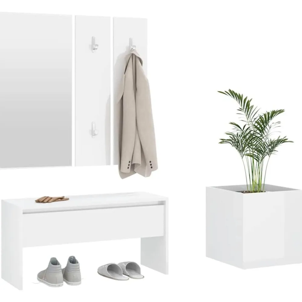 vidaXL Set de muebles de recibidor madera contrachapada blanco brillo Blanco brillante New
